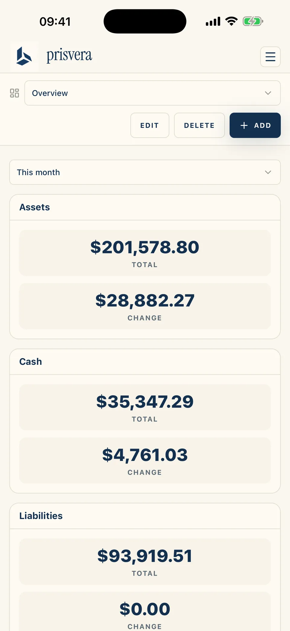 The Prisvera mobile app showing the same perspective on a phone.